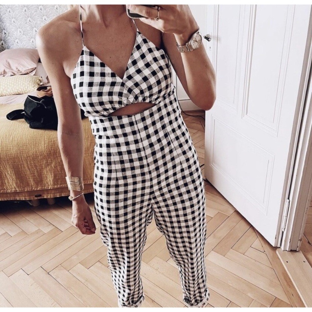ZARA Women's XS VICI Gingham Halter Tie Open Back Jumpsuit Spring Brunch Coastal - Picture 7 of 8